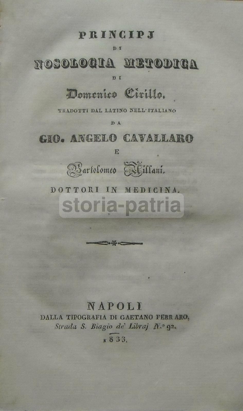 Principj Di Nosologia Metodica, Domenico Cirillo, Napoli, 1833