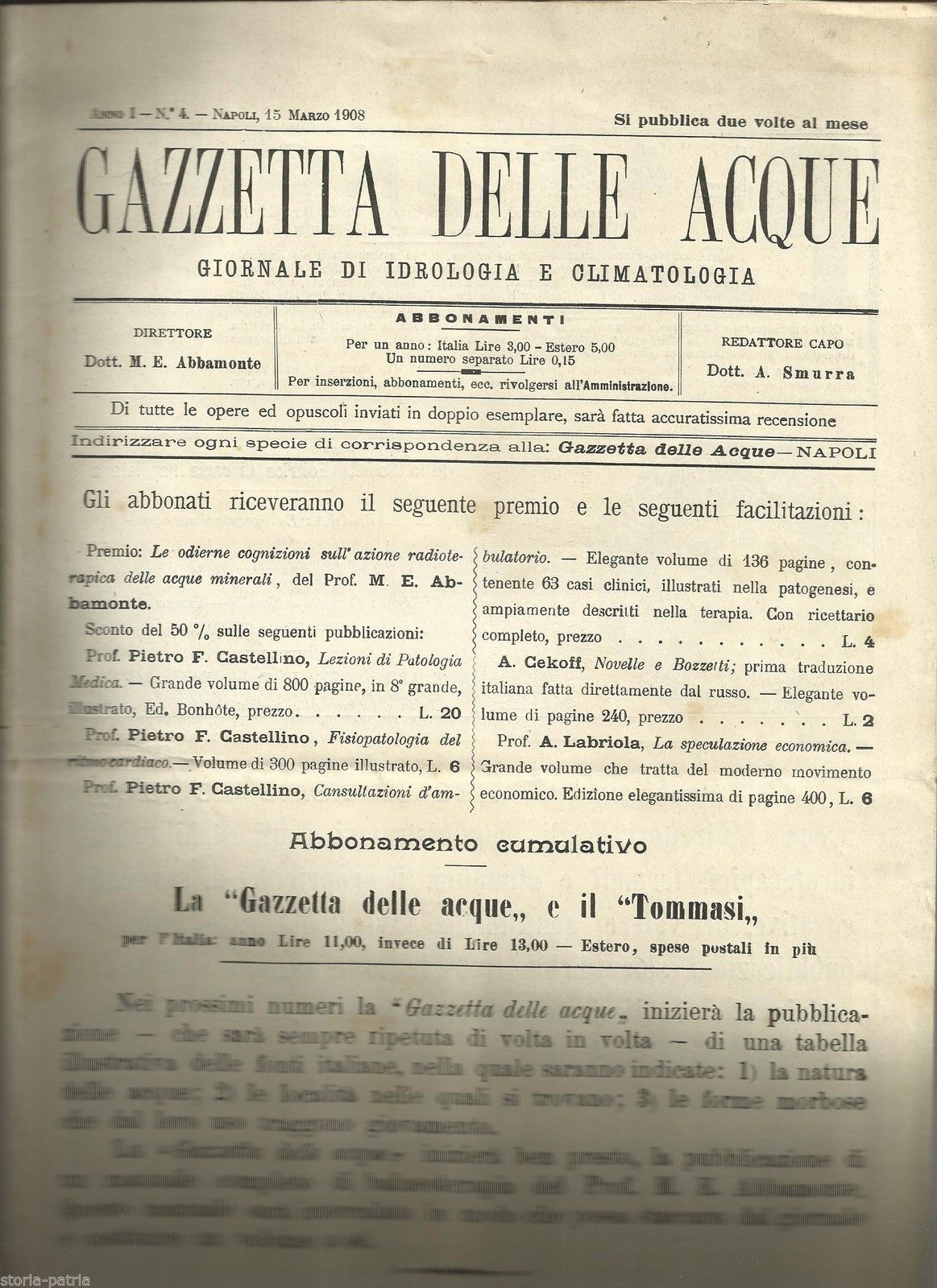 Gazzetta Delle Acque 1908 Napoli: Idrologia, Climatologia E Medicina