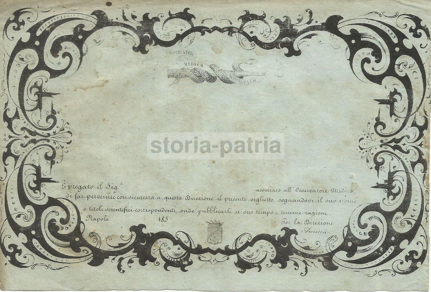 L'Osservatore Medico Napoletano: Foglio Volante Modulo Informativo, 1850