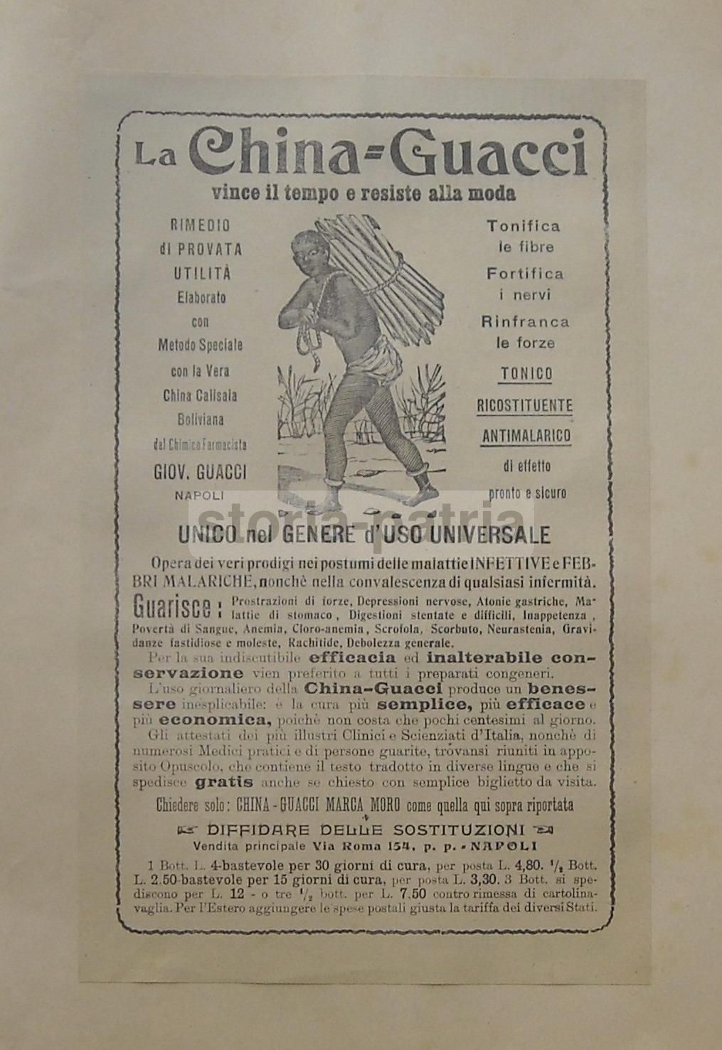 Pubblicità China Guacci Napoli Farmacia Antimalarico 1910 Ca.