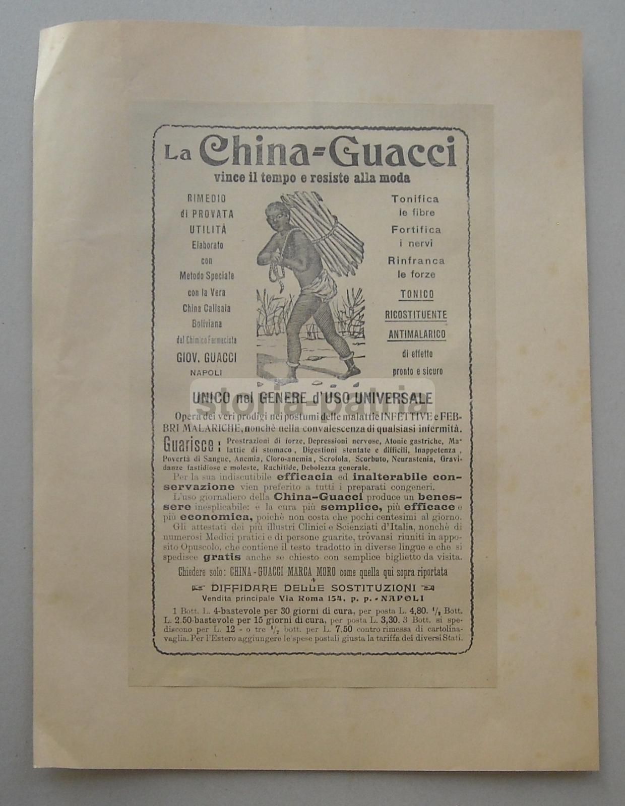 Pubblicità China Guacci Napoli Farmacia Antimalarico 1910 Ca.