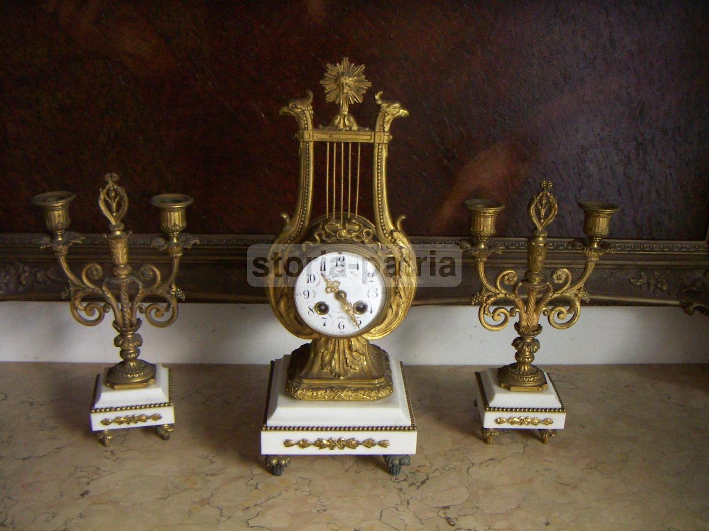 Orologio Da Tavolo Antico B. Mazzarella Napoli Milano Con Candelabri