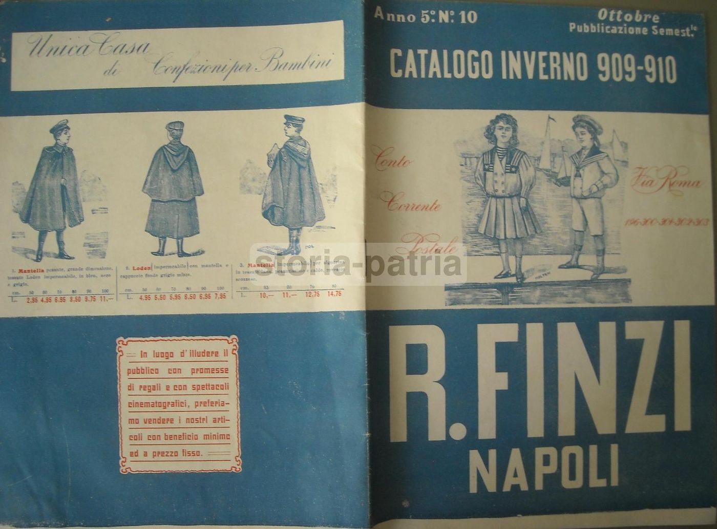 Catalogo Moda Bambini Napoli 1909 R. Finzi Abbigliamento Vintage
