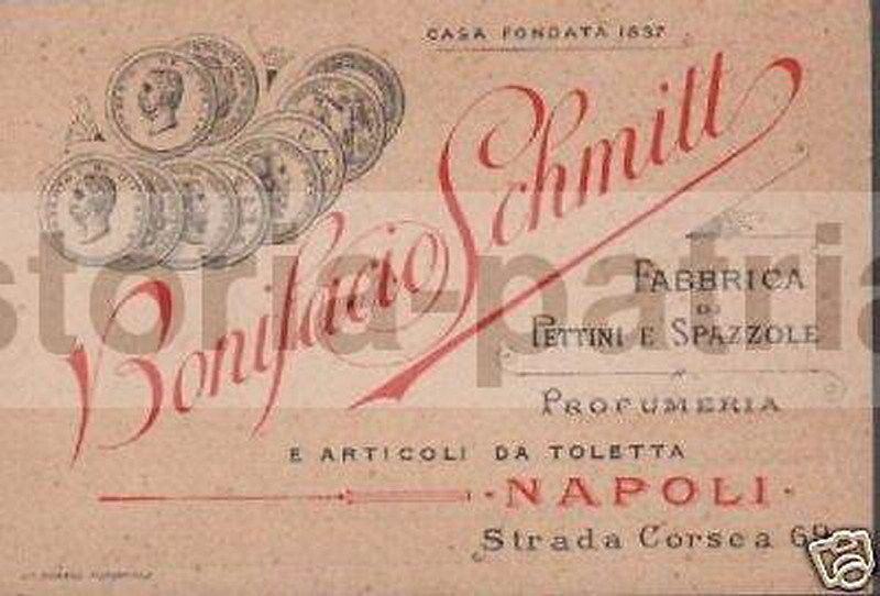 Biglietto Pubblicitario Bonifacio Schmitt Profumeria Napoli 1900