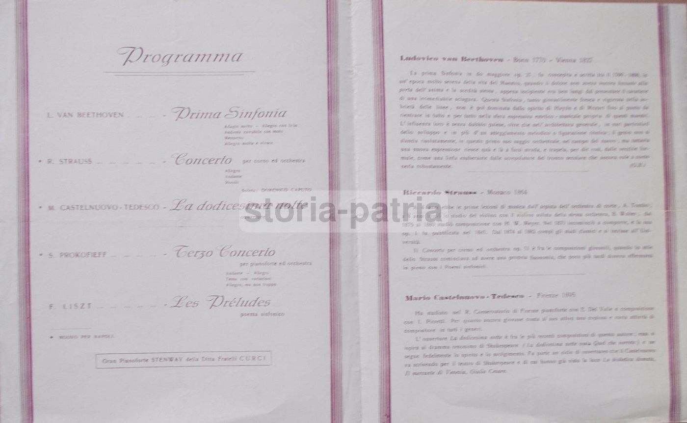 Programma Concerto Dimitri Mitropulos, Napoli 1935, Associazione Scarlatti