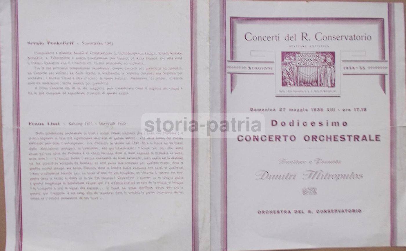 Programma Concerto Dimitri Mitropulos, Napoli 1935, Associazione Scarlatti