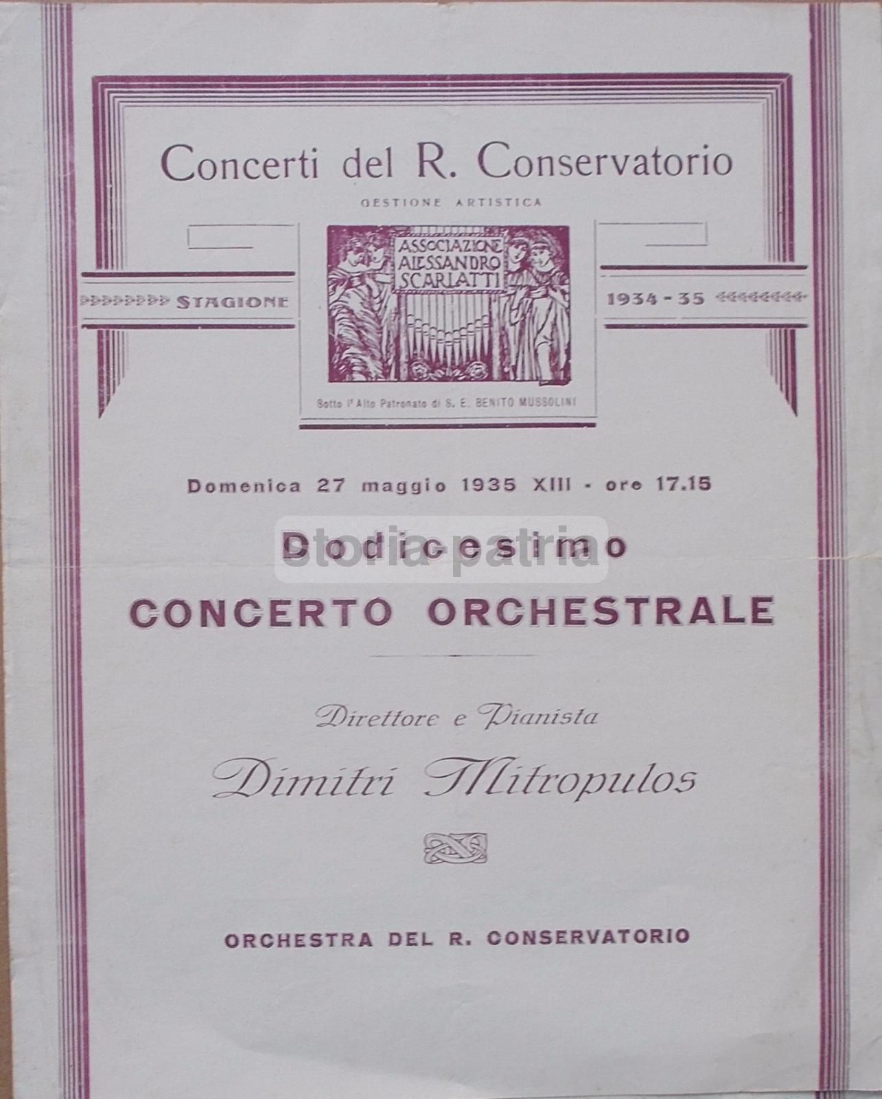 Programma Concerto Dimitri Mitropulos, Napoli 1935, Associazione Scarlatti