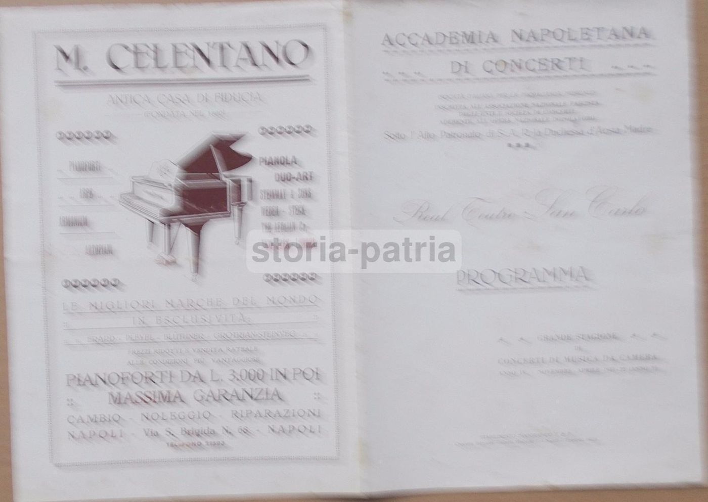 Programma Concerto Carlo Zecchi, Teatro San Carlo, Napoli, 1931