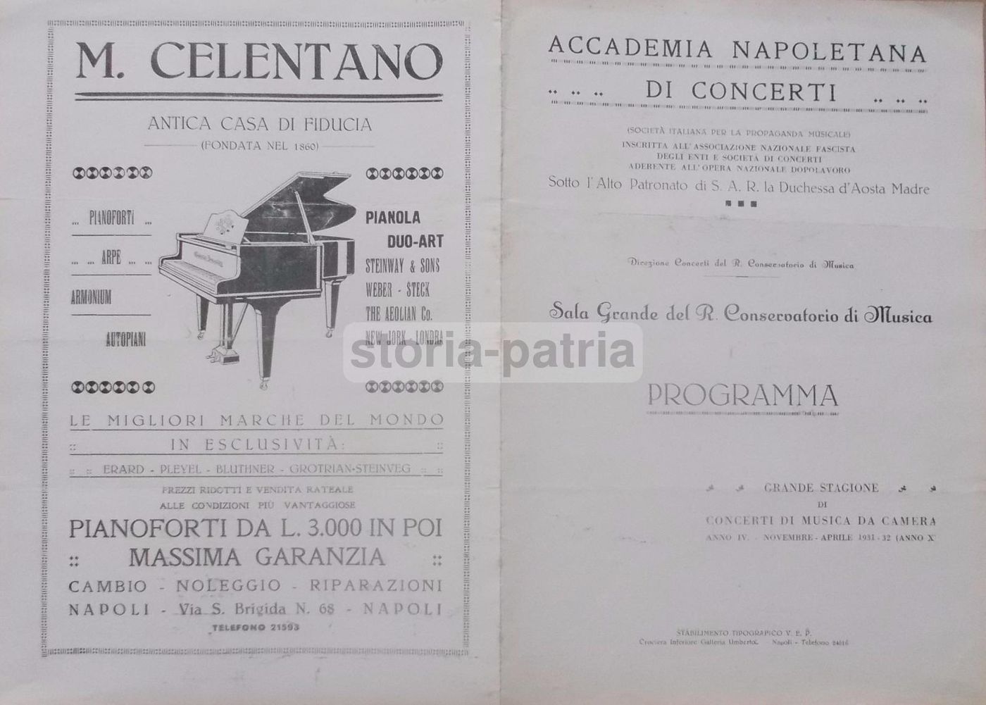 Programma Concerti Quartetto Zimmer, Napoli, 1932, Conservatorio