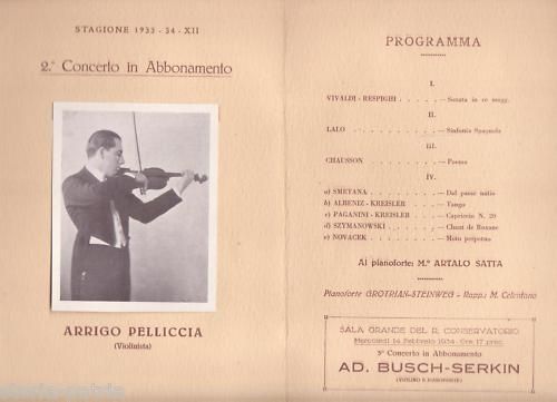 Programma Concerto Arrigo Pelliccia, Napoli 1934