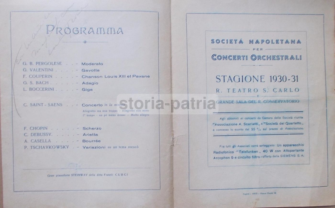 Programma Concerto Bonucci Satta, Napoli 1931, Scarlatti Quartetto