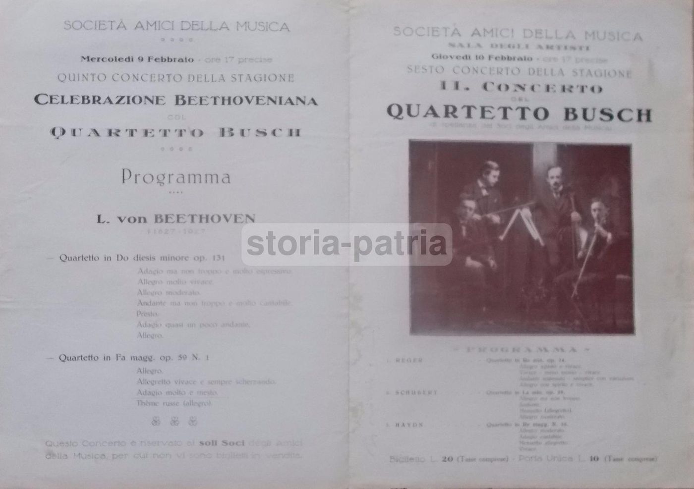 Napoli 1927 Programma Concerto Quartetto Busch Beethoven Originale