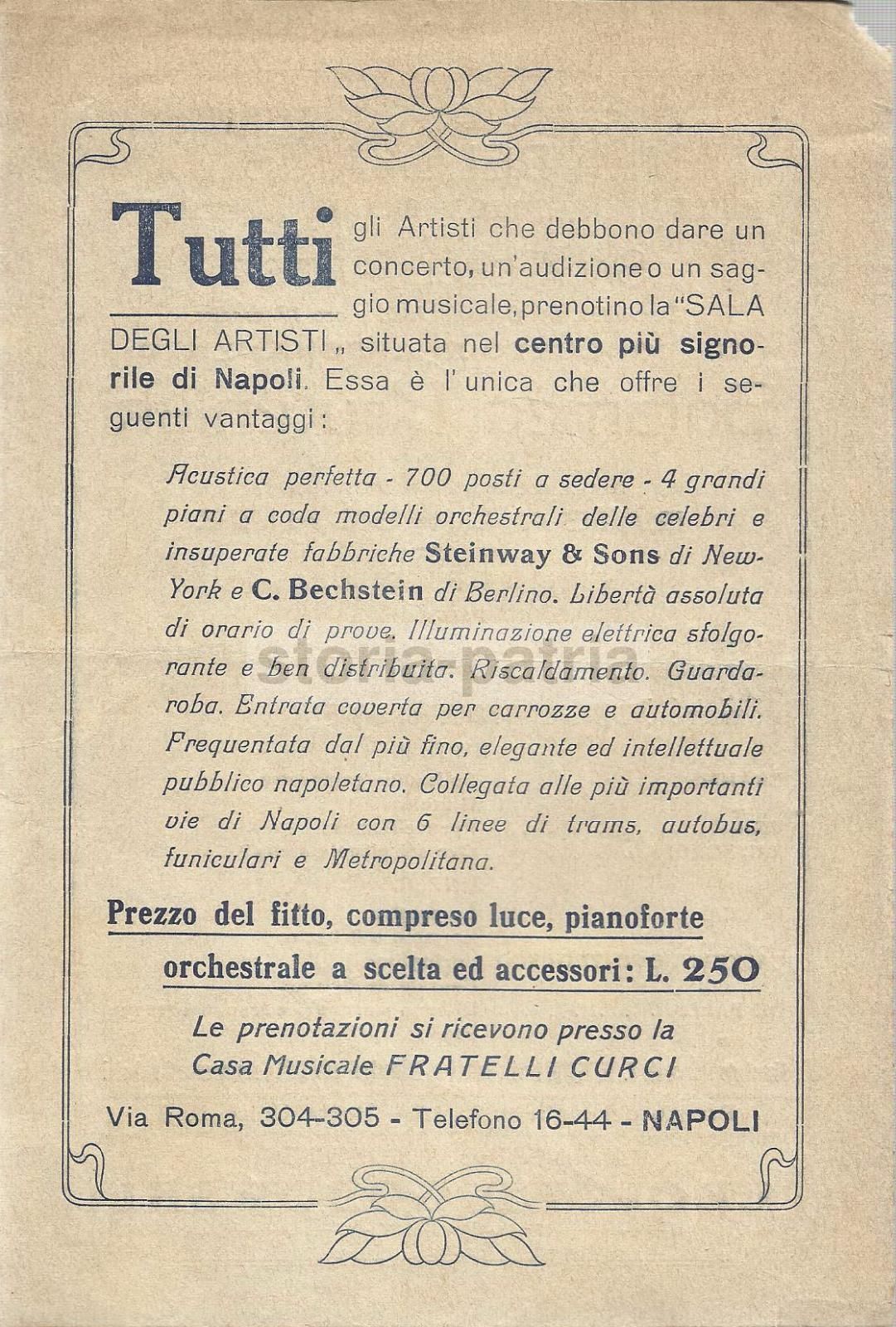 Volantino Concerto Salomea Kruceniski, Napoli 1926, Amici Della Musica