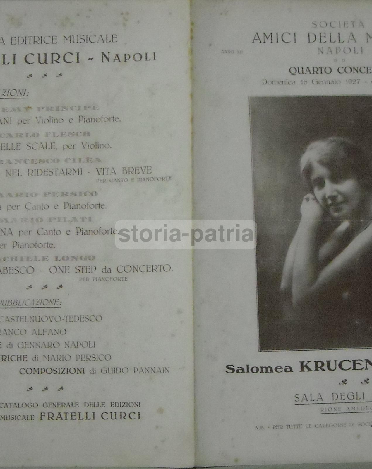 Volantino Concerto Salomea Kruceniski, Napoli 1927, Amici Della Musica