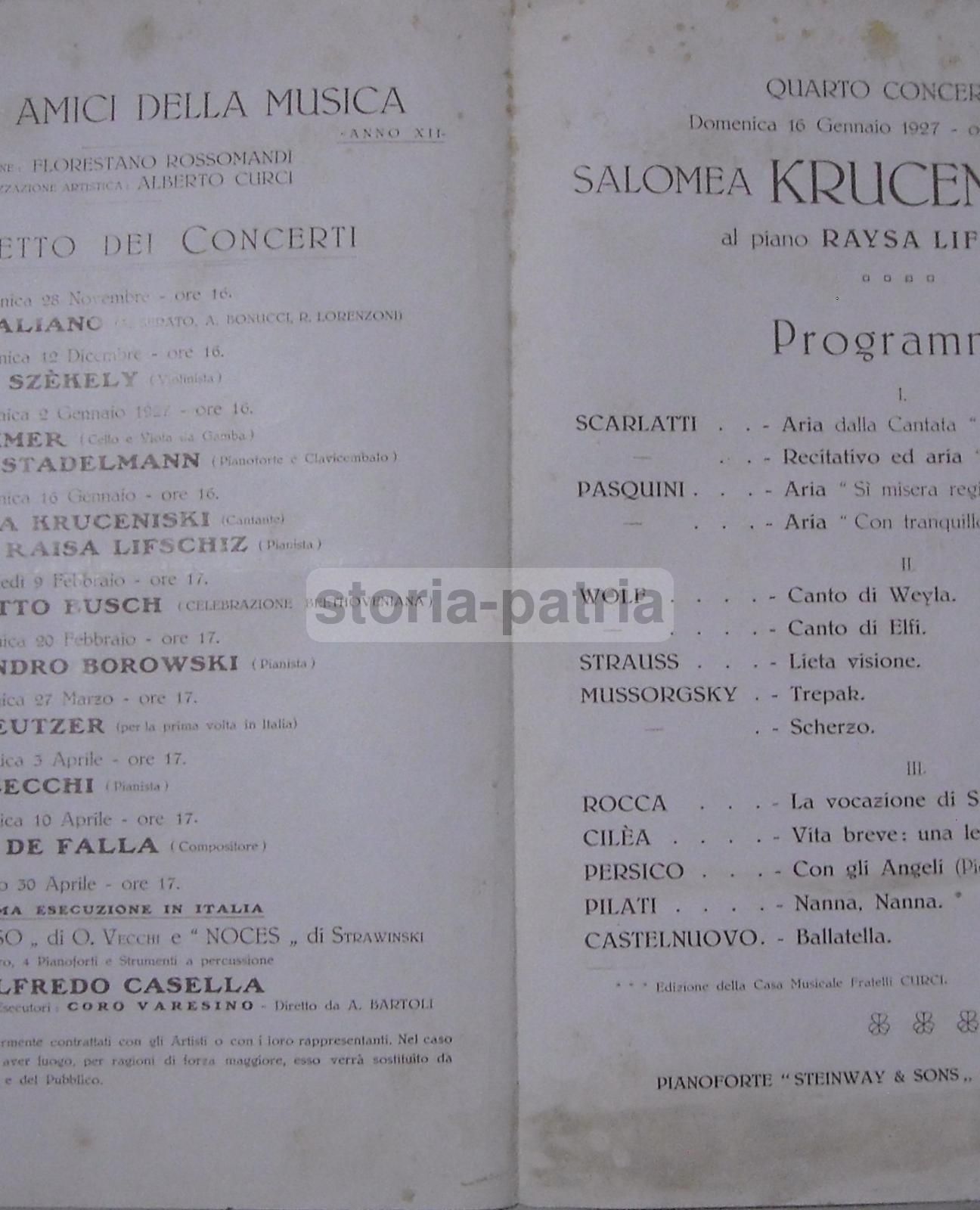 Volantino Concerto Salomea Kruceniski, Napoli 1927, Amici Della Musica