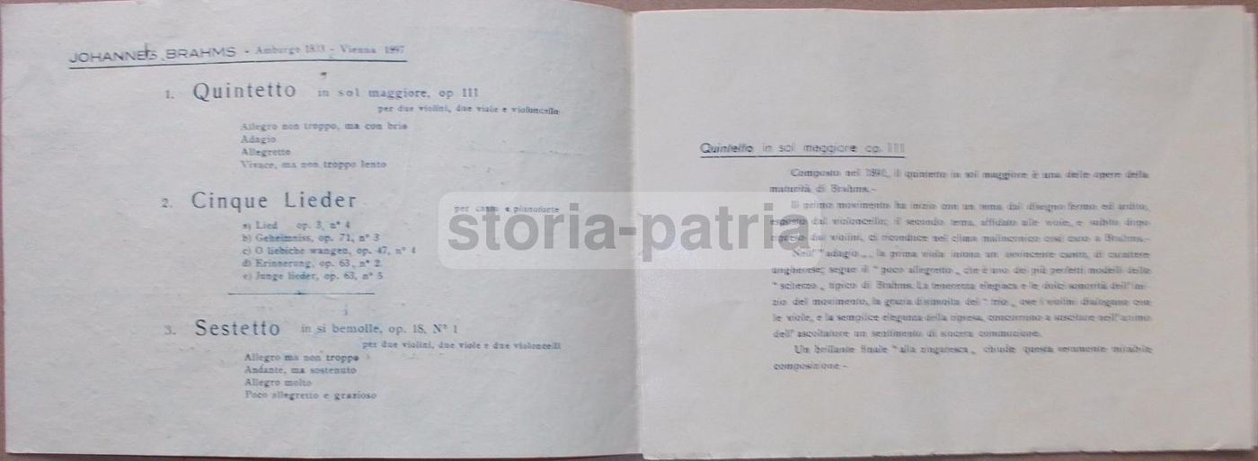 Programma Concerto Brahms Napoli 1951 Associazione Scarlatti