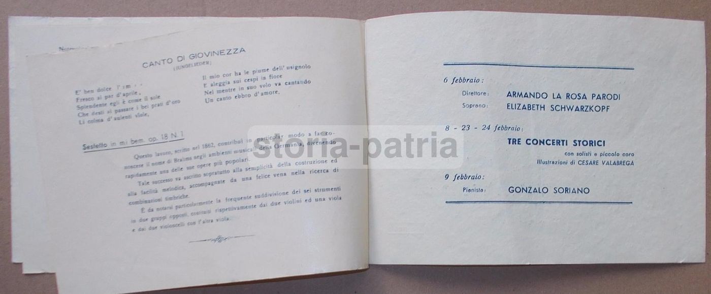 Programma Concerto Brahms Napoli 1951 Associazione Scarlatti