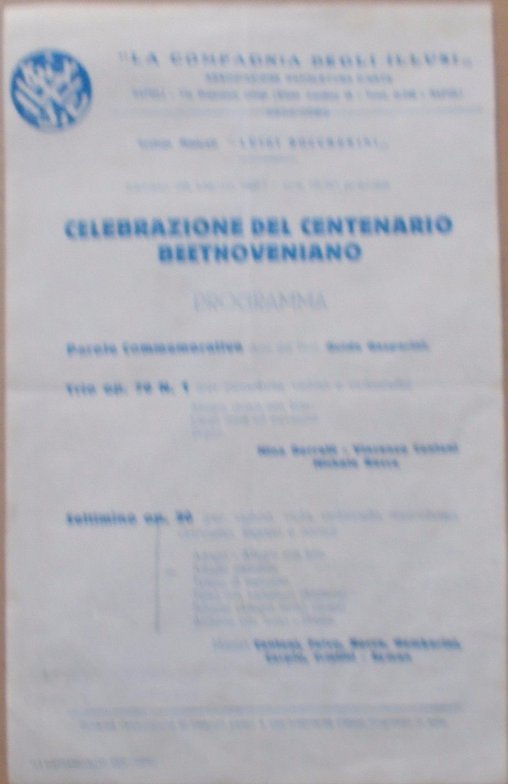 Volantino Per La Celebrazione Del Centenario Beethoveniano, Napoli 1927