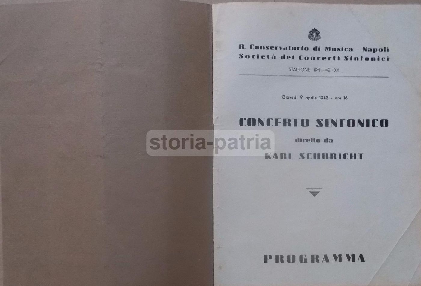 Programma Concerto Karl Schuricht, Napoli 1942: Respighi, Wagner, Franck