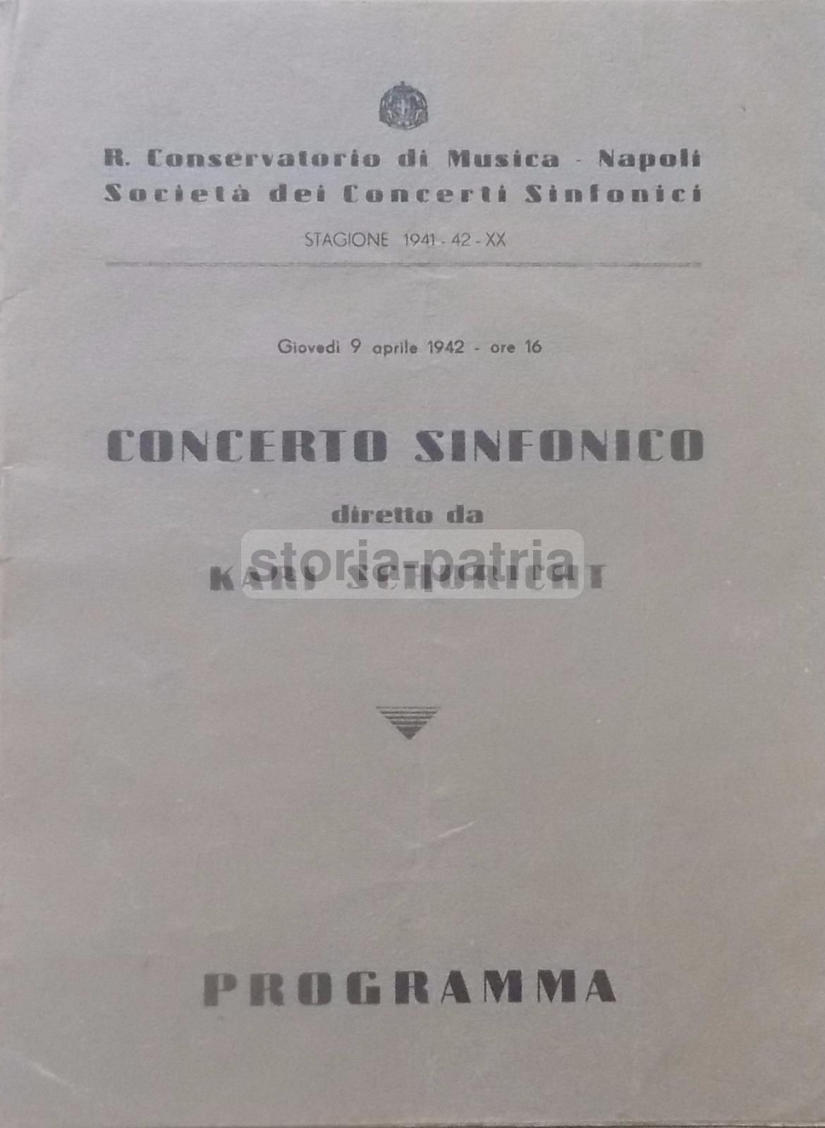 Programma Concerto Karl Schuricht, Napoli 1942: Respighi, Wagner, Franck