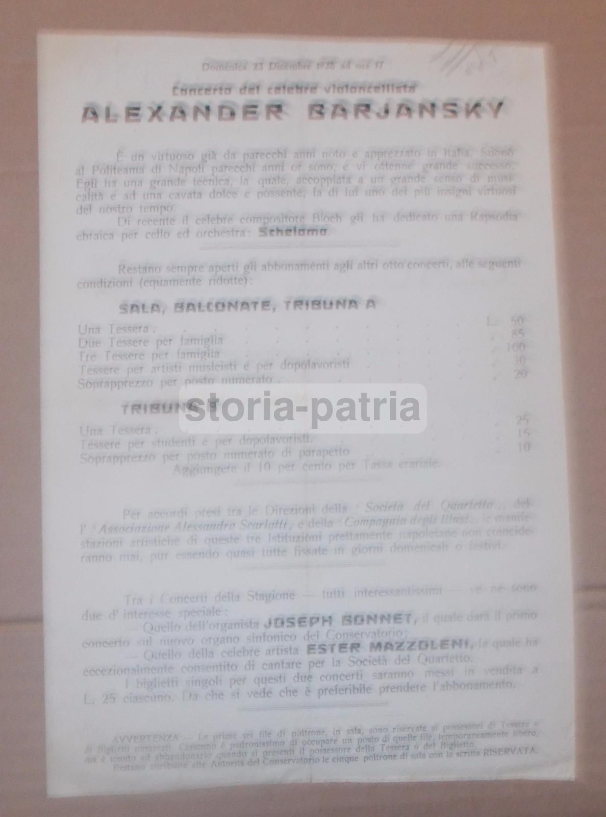 Volantino Concerto Claudio Arrau Napoli 1928 Società Del Quartetto