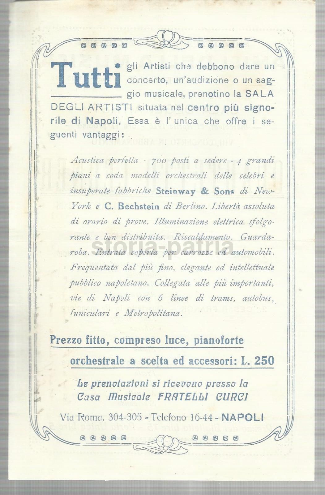 Volantino Concerto Quartetto Lehner, Napoli 1926, Amici Della Musica