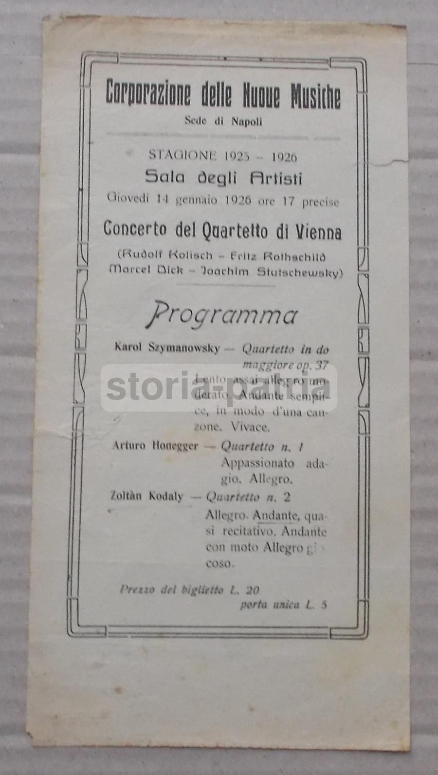 Concerto Del Quartetto Di Vienna, Napoli 1926