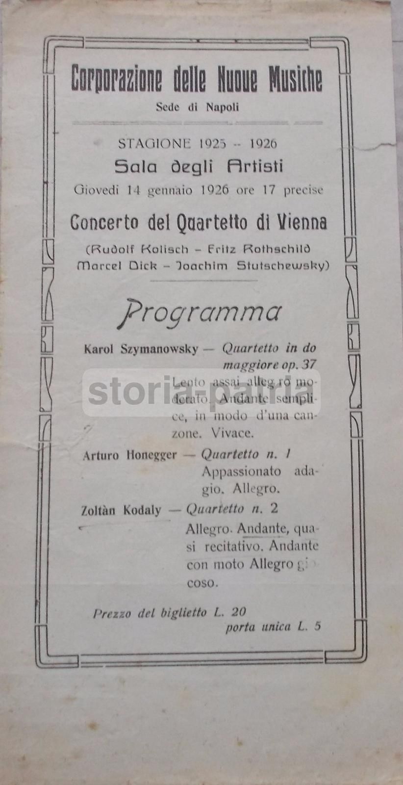Concerto Del Quartetto Di Vienna, Napoli 1926