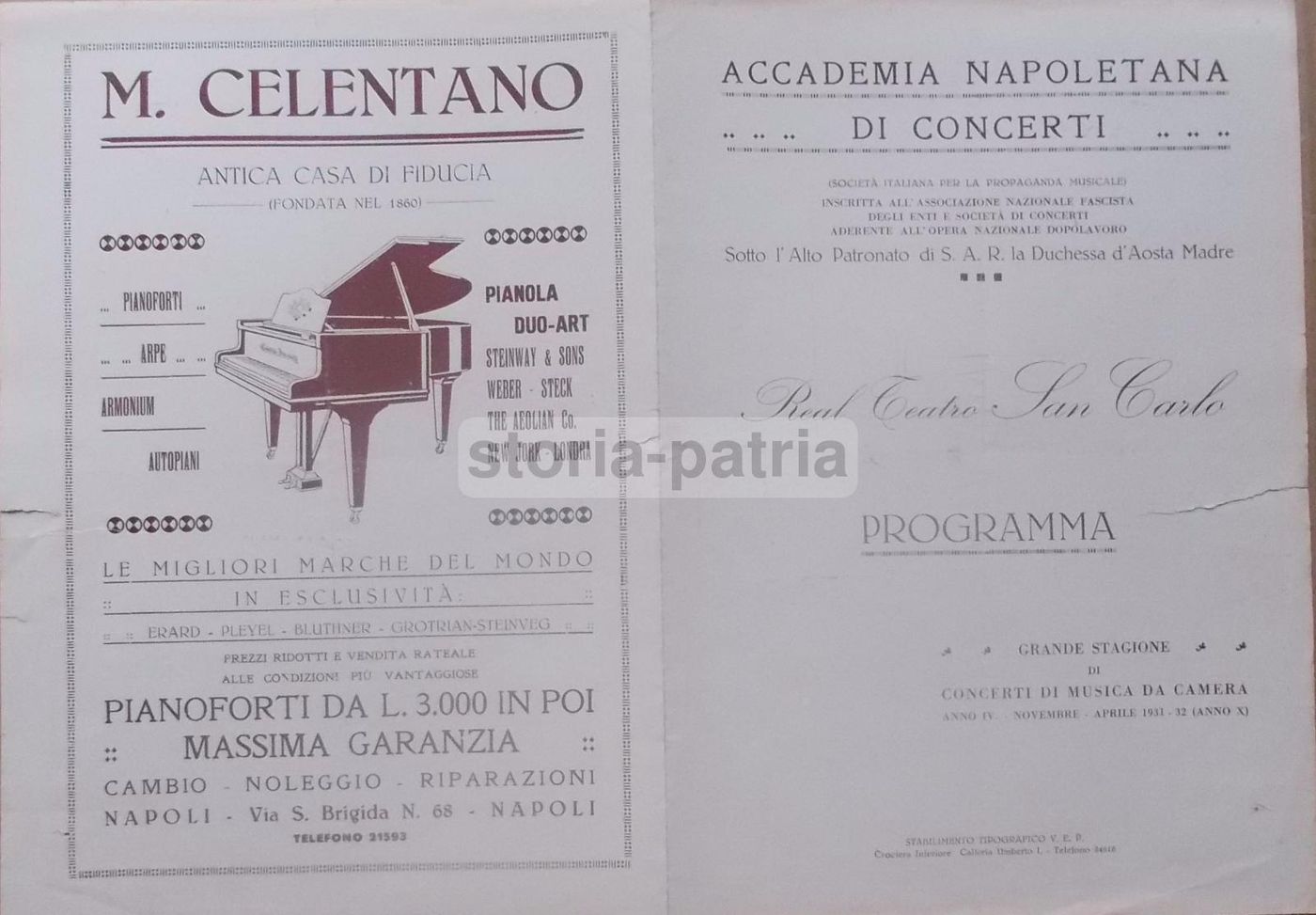 Programma Concerto Jascha Heifetz, Teatro San Carlo, Napoli 1932