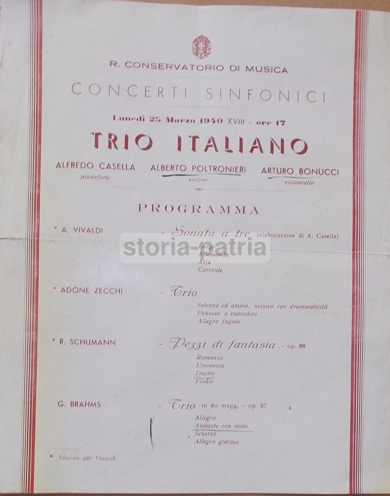 Volantino Concerto Trio Italiano, Napoli 1940