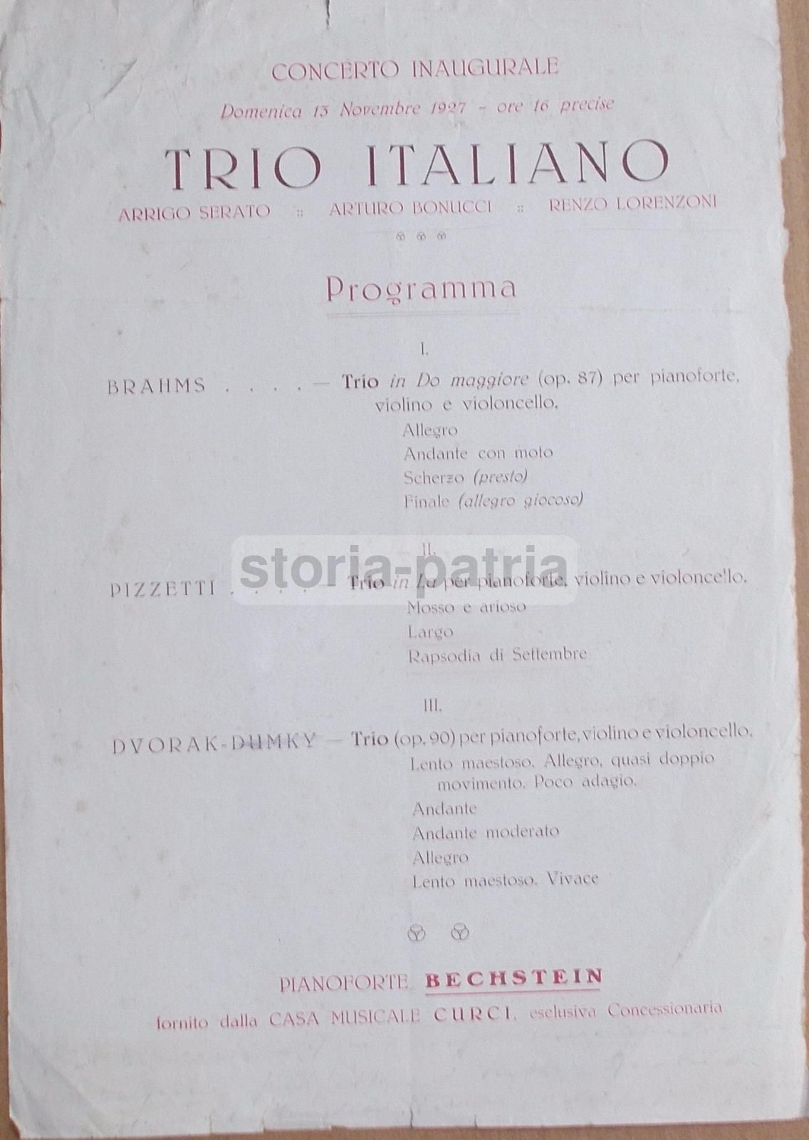 Programma Concerto Trio Italiano Napoli 1927 Serato Bonucci