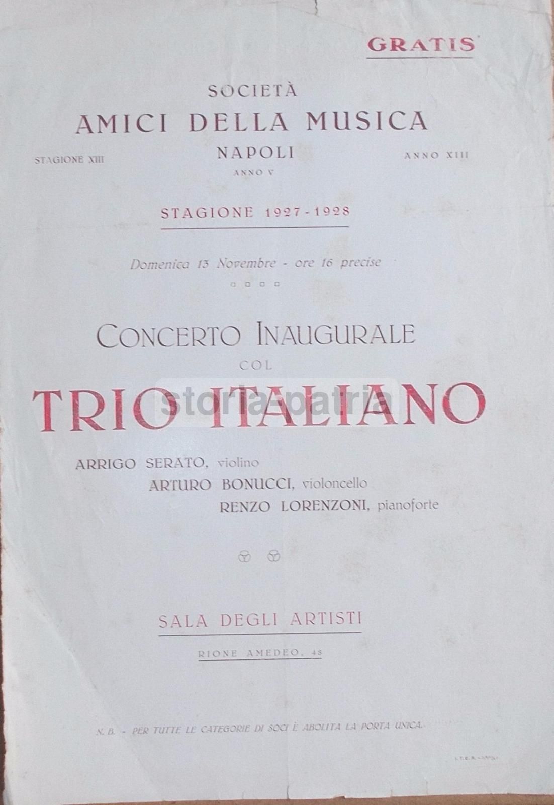 Programma Concerto Trio Italiano Napoli 1927 Serato Bonucci