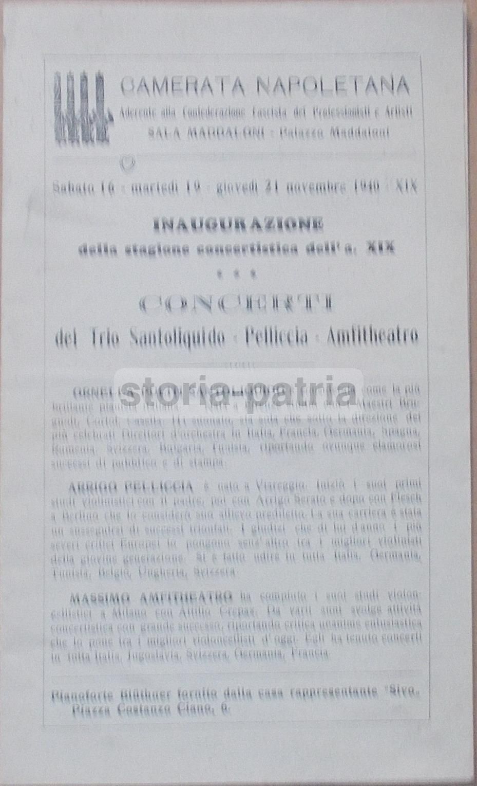 Volantino Concerto Trio Santoliquido Pelliccia Napoli 1940
