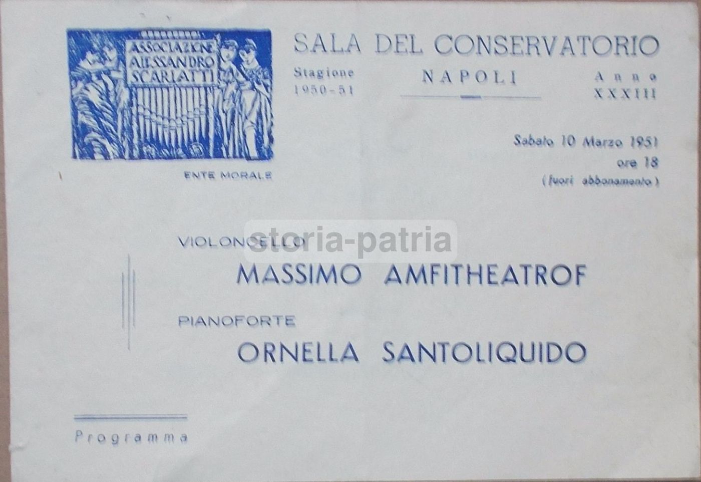 Programma Concerto Amfitheatrof Santoliquido, Napoli 1951, Associazione Scarlatti