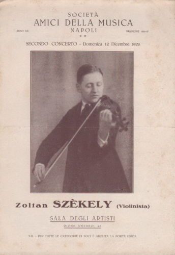 Programma Concerto Zoltan Szekely, Violinista, Napoli 1926