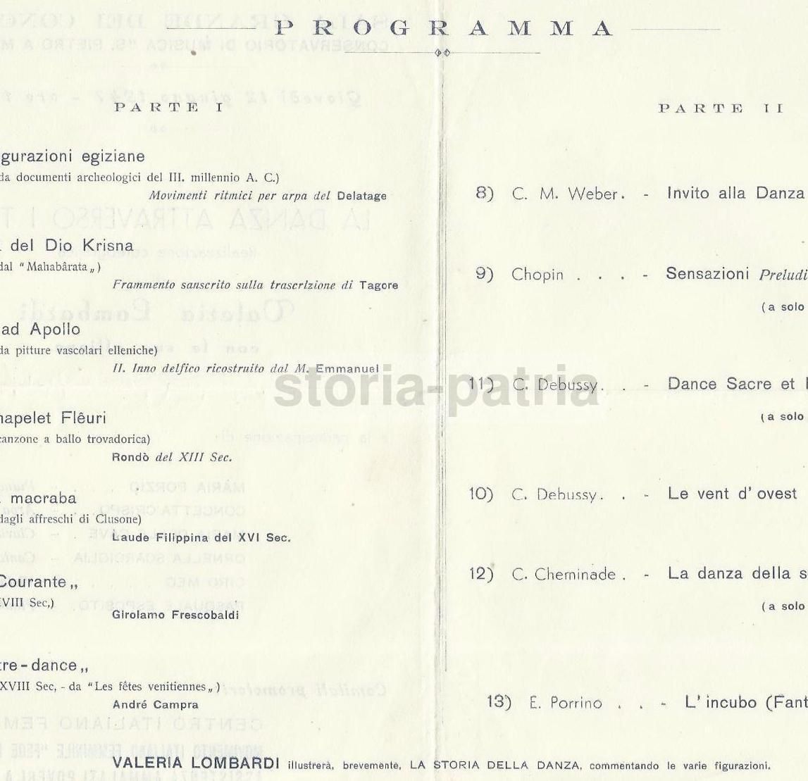 Programma Balletto Valeria Lombardi, Conservatorio Napoli, 1947
