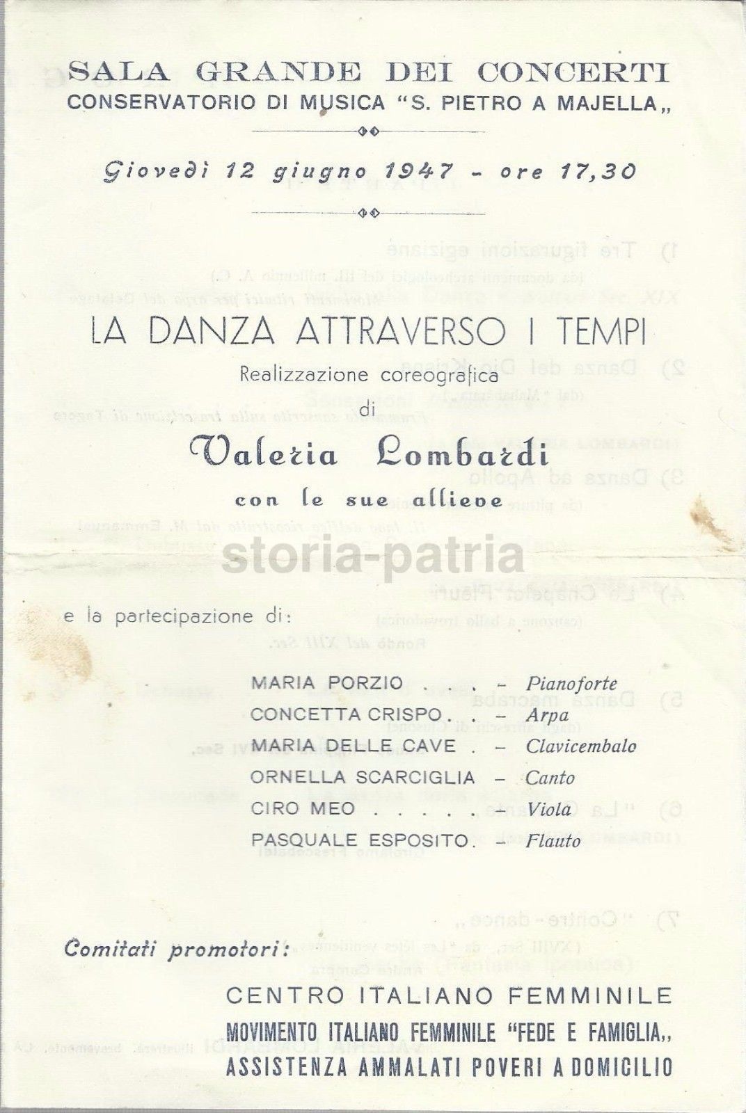 Programma Balletto Valeria Lombardi, Conservatorio Napoli, 1947