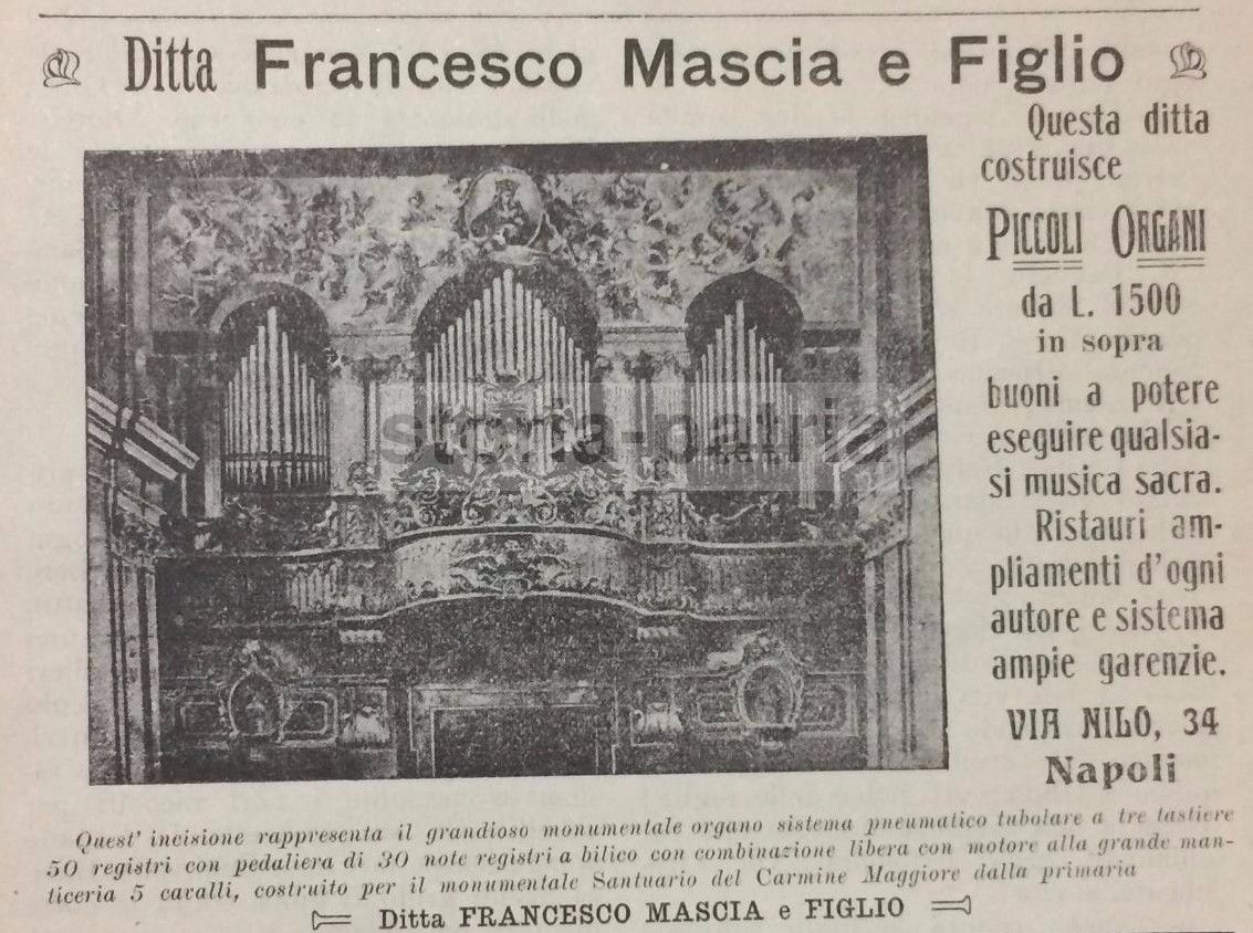 Pubblicità Ditta Mascia Organi Napoli 1912 Sistema Pneumatico