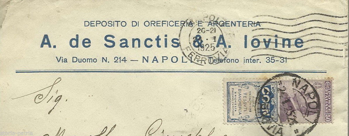 Busta Pubblicitaria Oreficeria De Sanctis Iovine Napoli 1925