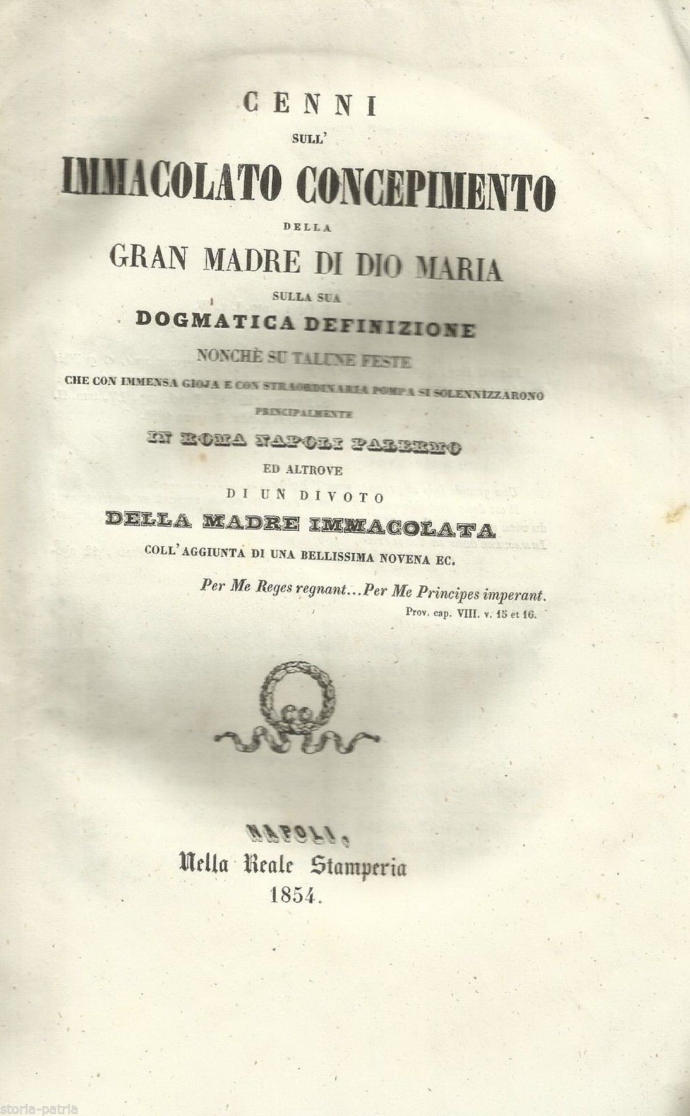 Immacolata Concezione: Napoli, Roma, Palermo. 1854, Reale Stamperia