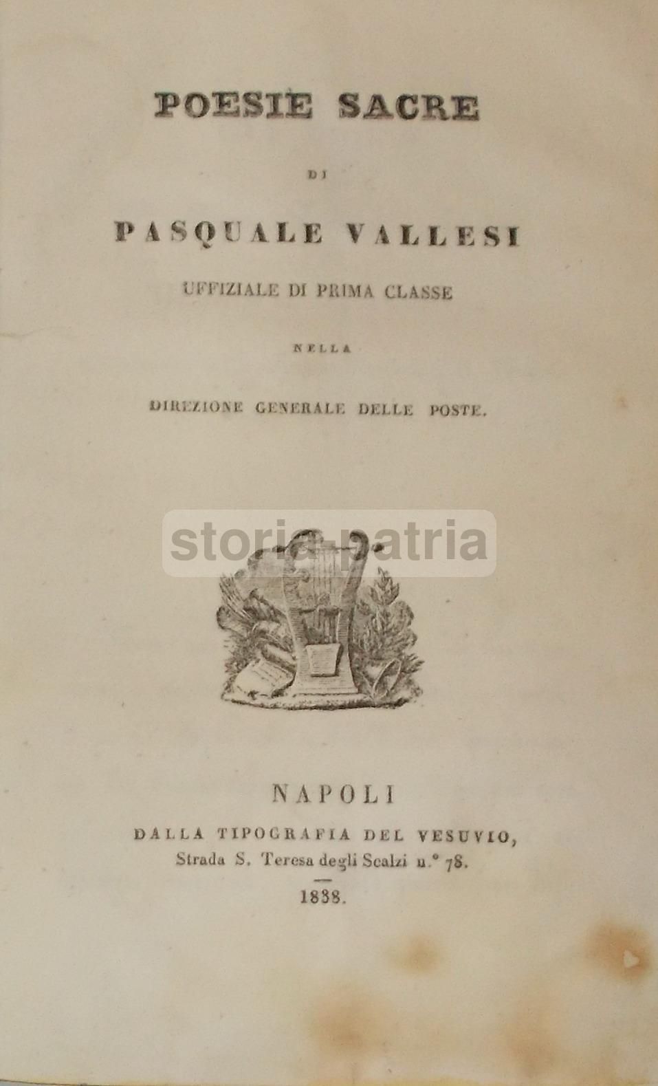 Poesie Sacre Di Pasquale Vallesi. Napoli, 1838. Edizione Originale Rara.