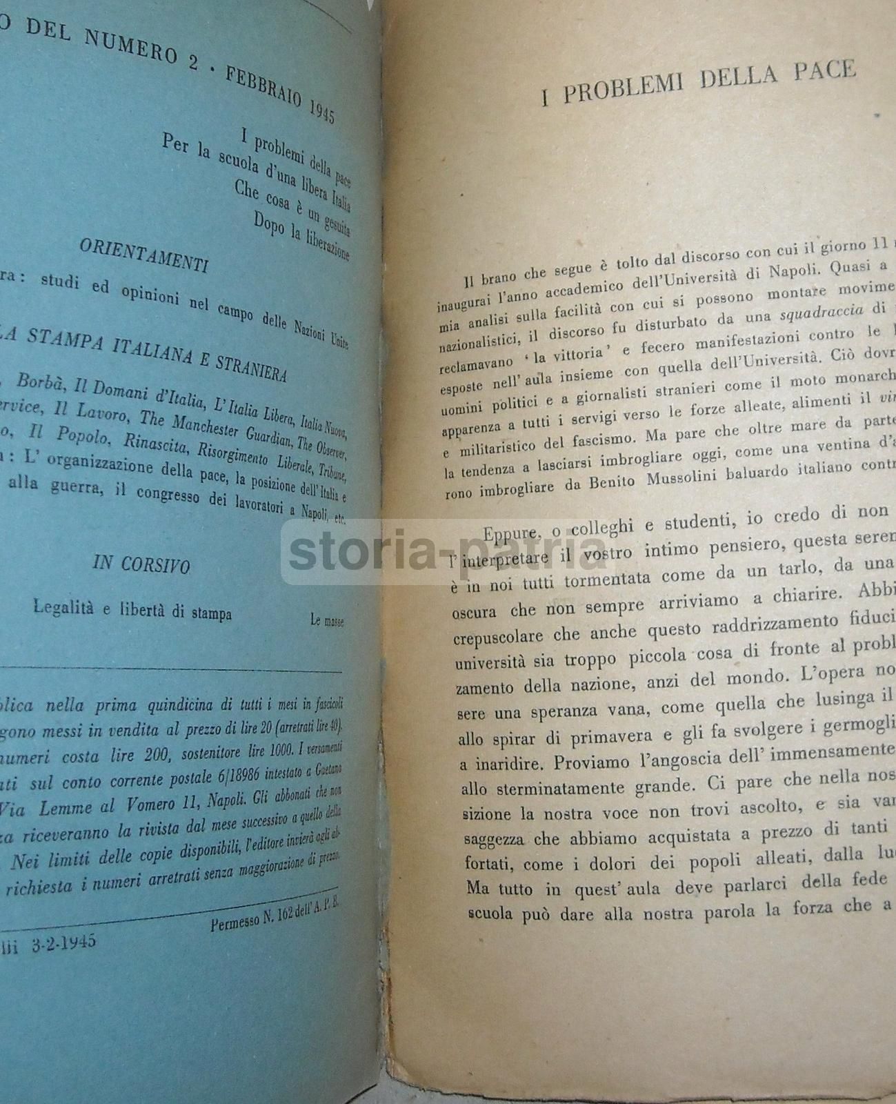 L'Acropoli Rivista Politica Napoli Febbraio 1945 Omodeo Russo