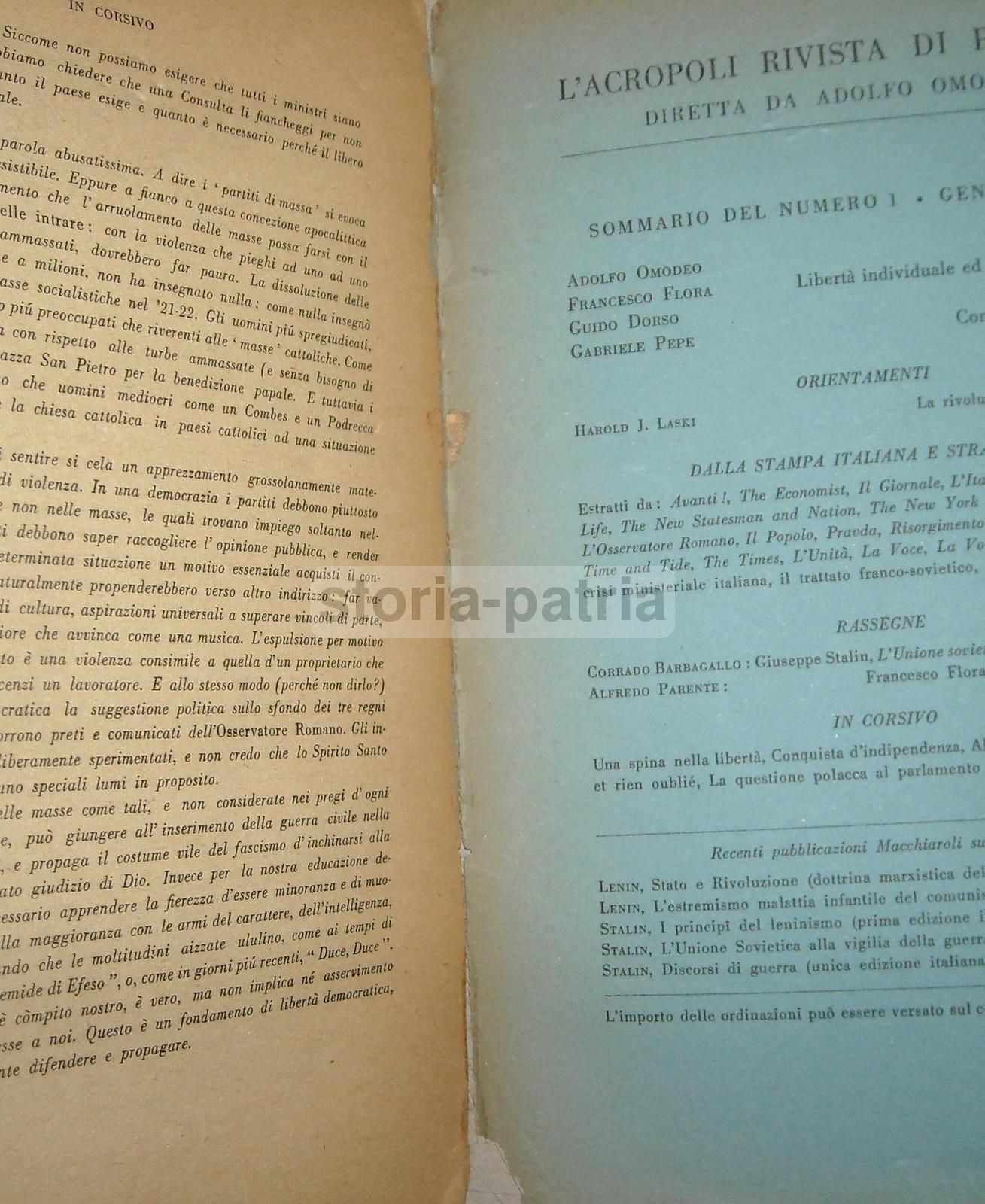 L'Acropoli Rivista Politica Napoli Febbraio 1945 Omodeo Russo