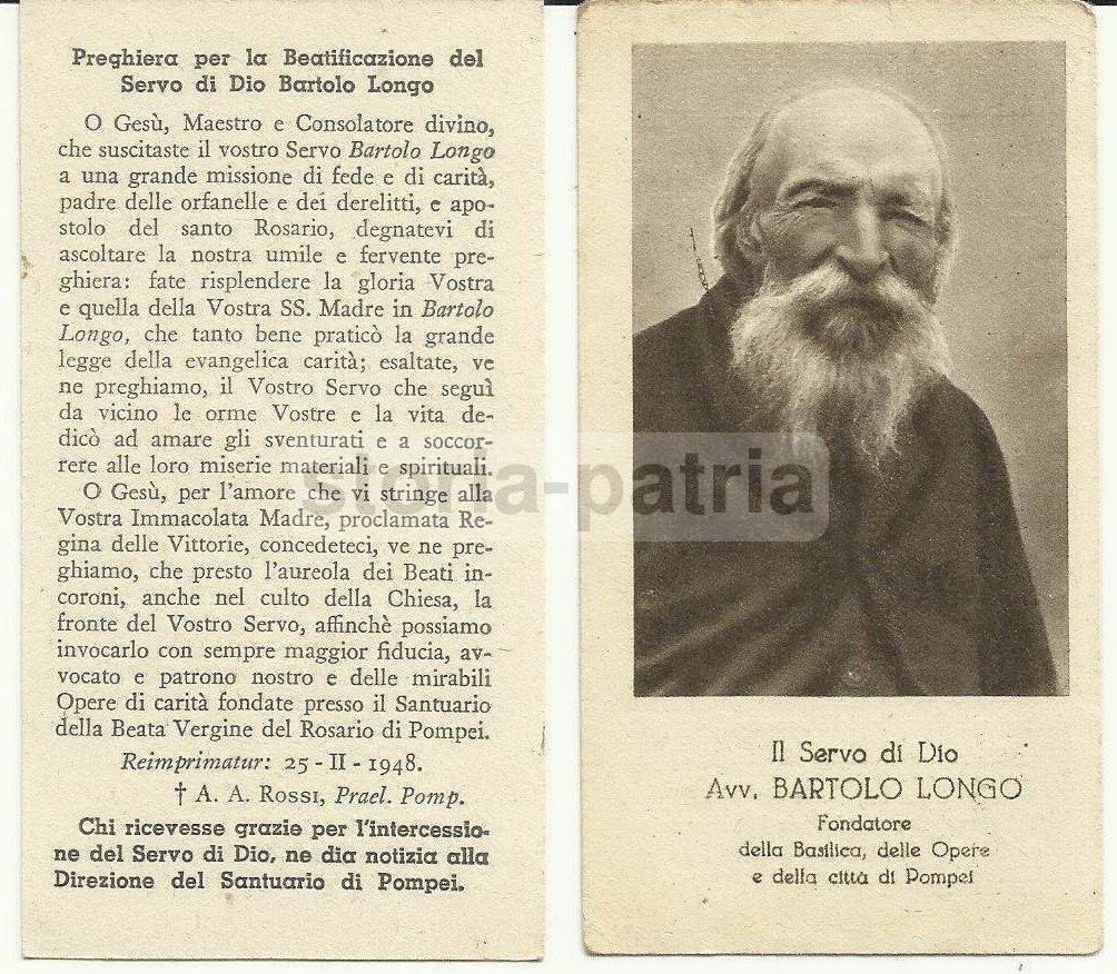 Bartolo Longo: Santino Con Preghiera Per La Beatificazione, Pompei, 1948