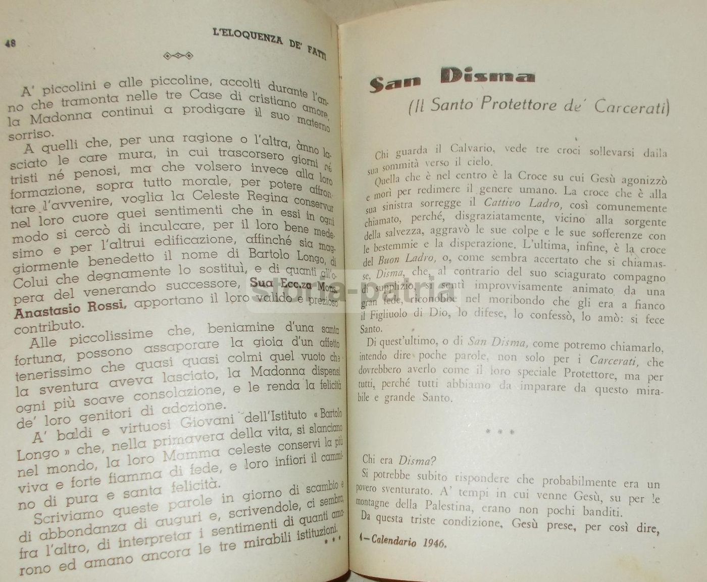 Calendario 1946 Santuario Di Pompei: Bartolo Longo, Loverini, Scotto