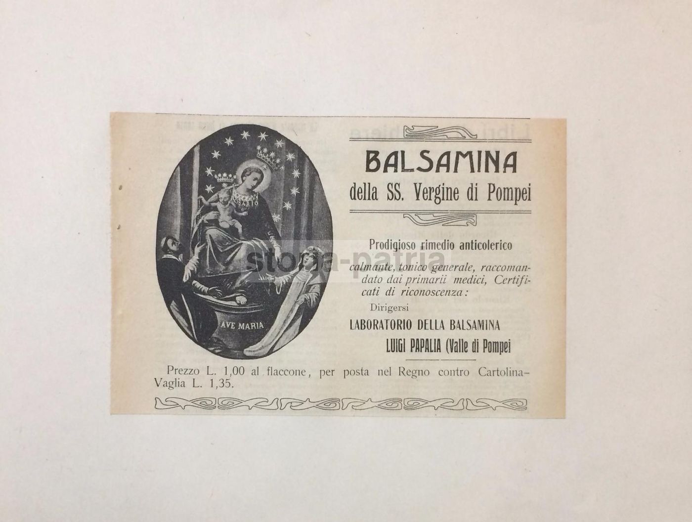 Pubblicità Anticolerico Balsamina Madonna Di Pompei Papalia 1912