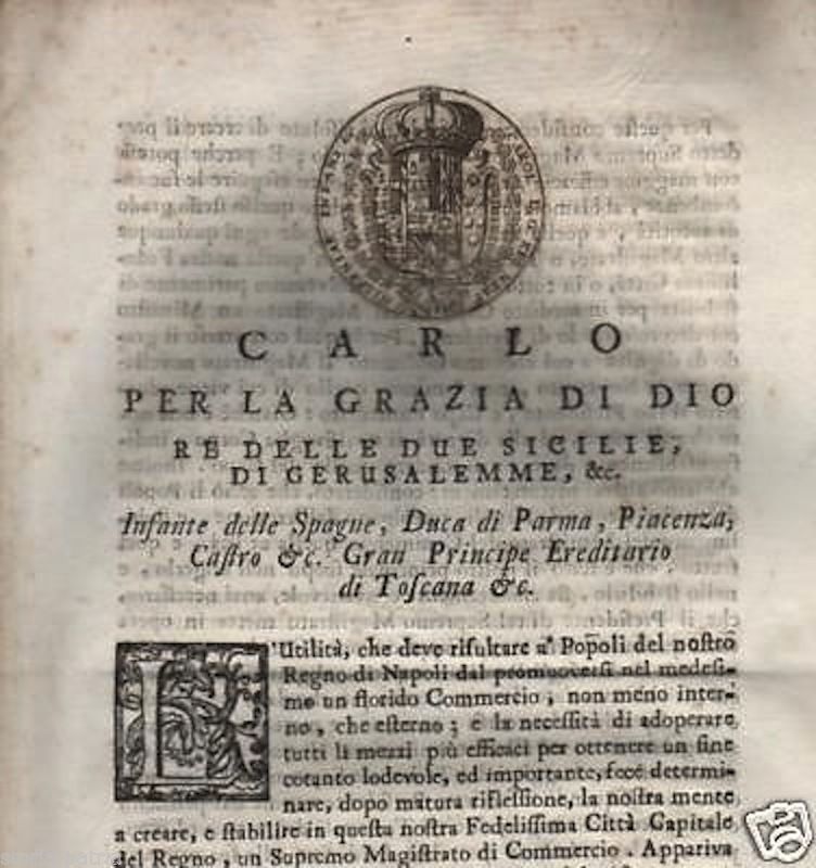 Decreto Di Carlo Di Borbone Sul Commercio, Procida 1739, Stemma Araldico