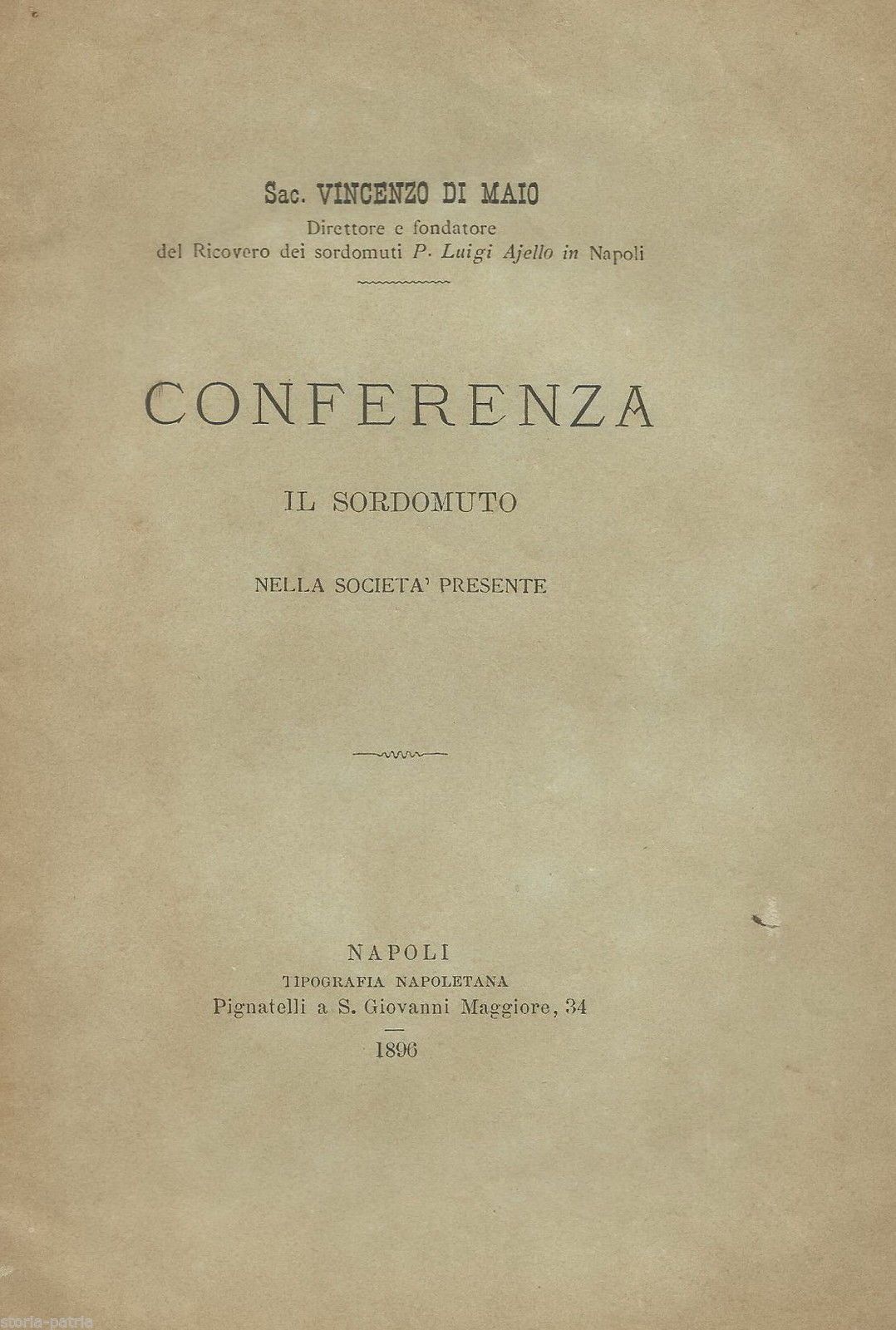 Conferenza Sul Sordomutismo Di Vincenzo Di Maio, Napoli 1896