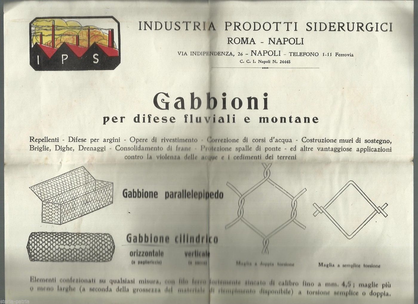 Volantino Gabbioni Fluviali Industria Siderurgica Napoli Roma