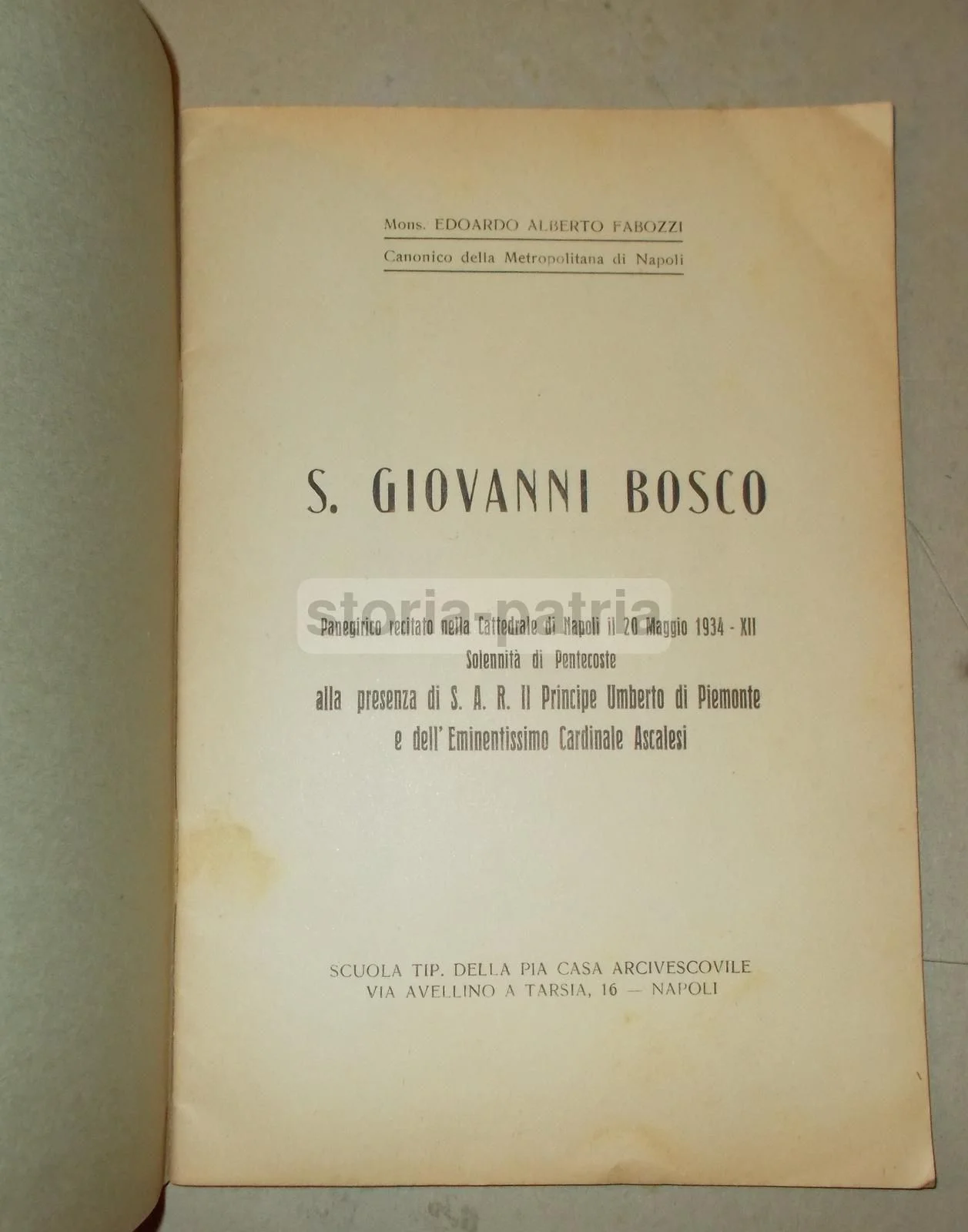 Panegyric of St. John Bosco with Prince Umberto, Naples 1935